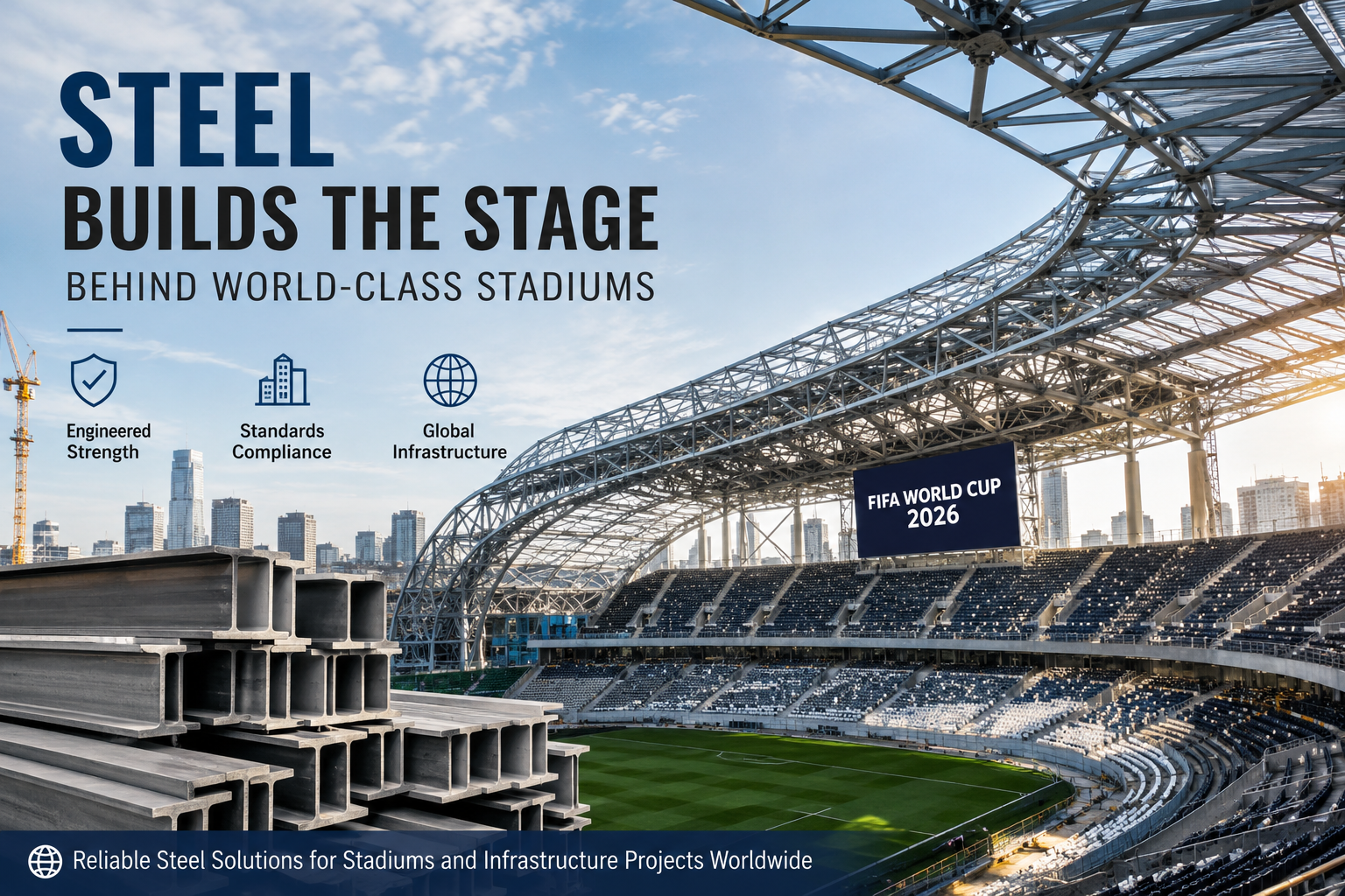 最新の企業ブログについて 2026年FIFAワールドカップ 現代のスタジアム建設における鋼材選択の重要性を強調